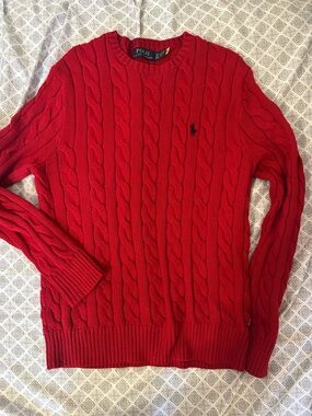Polo by Ralph Lauren Red Cable Knit Crewneck Sweater